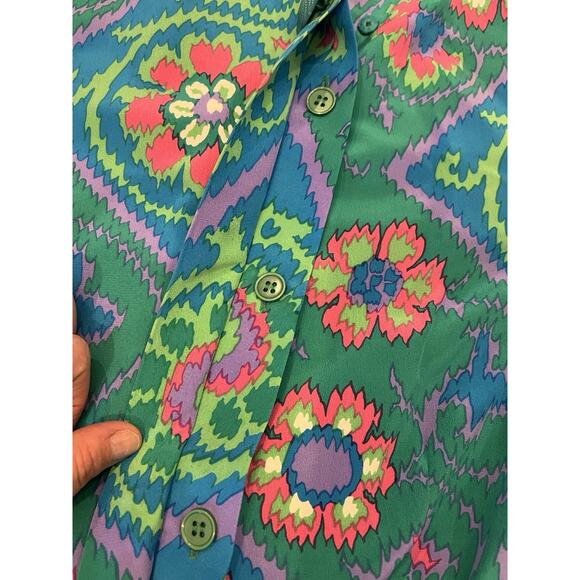 Vintage Encore Hong Kong 100% Silk Skirt Suit Set M 8-10 Teal Pink Floral - Picture 10 of 13